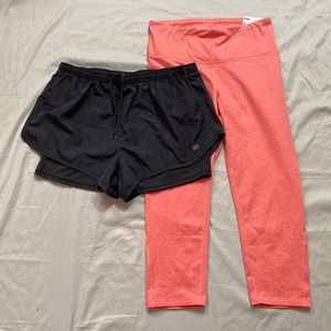 Old Navy Coral Capri Leggings + Exercise Shorts
